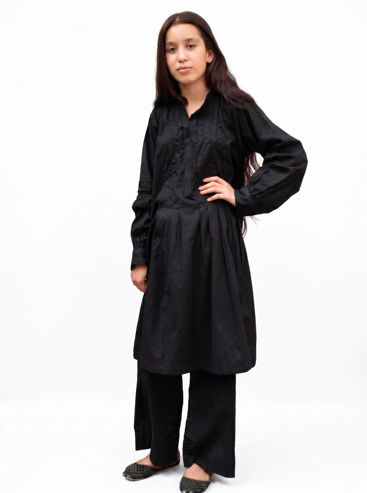 Classic Black Pleated Frock & Trouser  Set