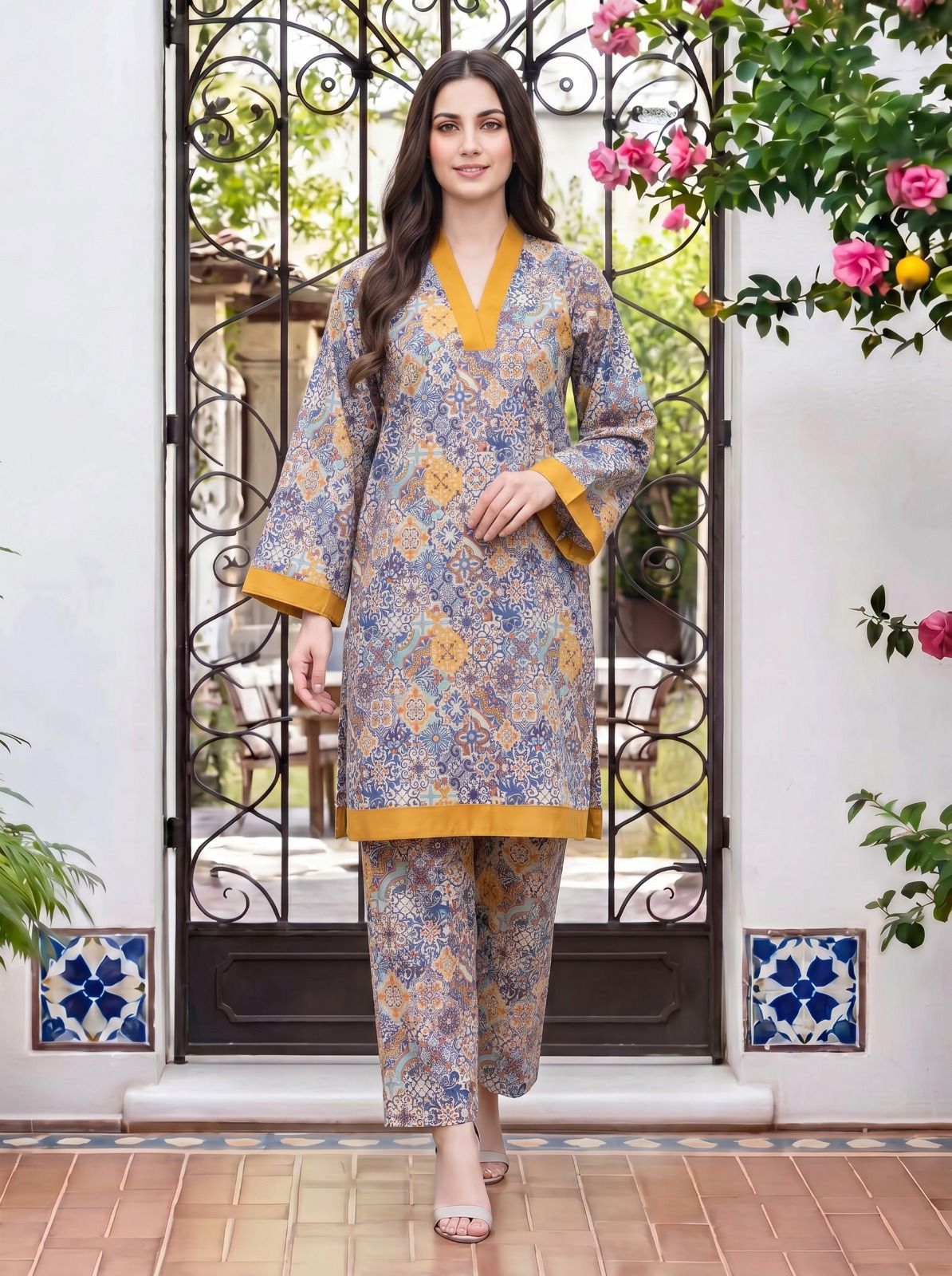 Printed Lawn 2 Piece – Mustard Border Detail Summer Collection