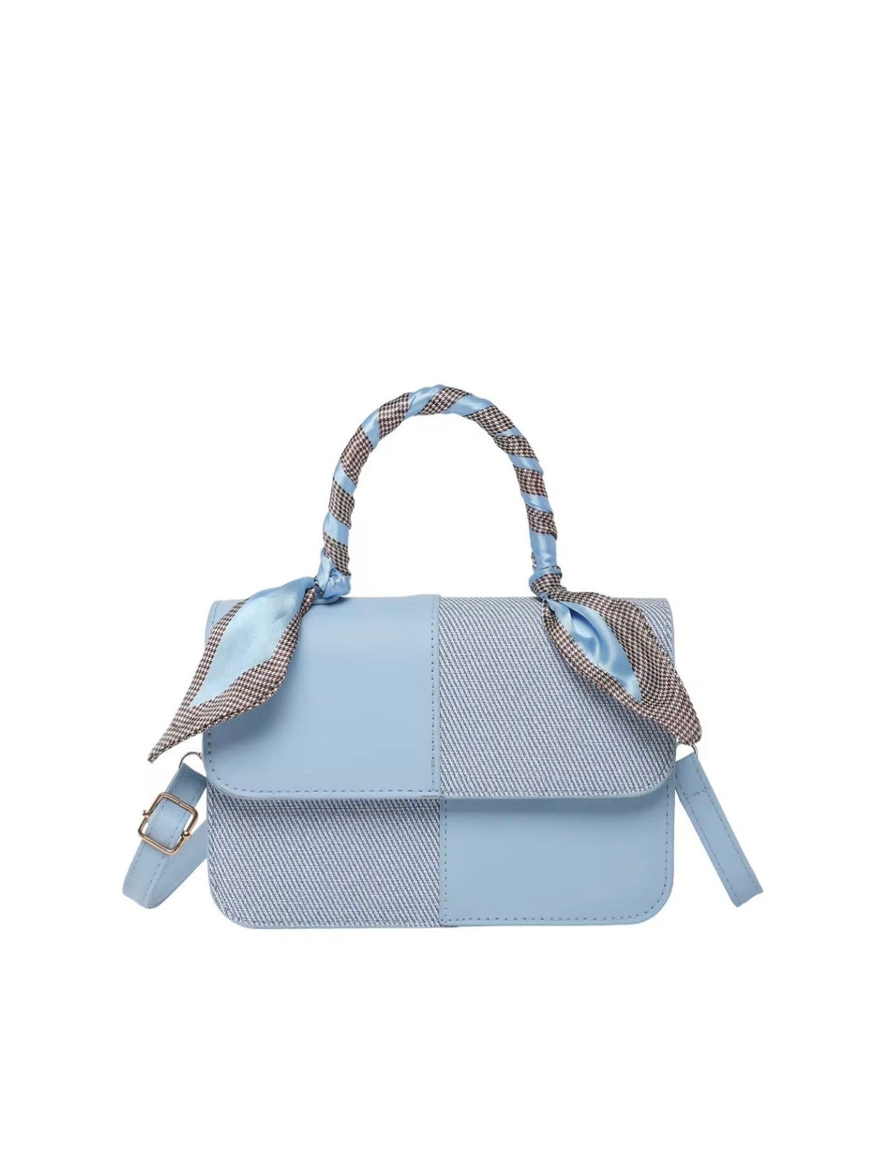 SkyBlue Elegance Scarf Handle Handbag