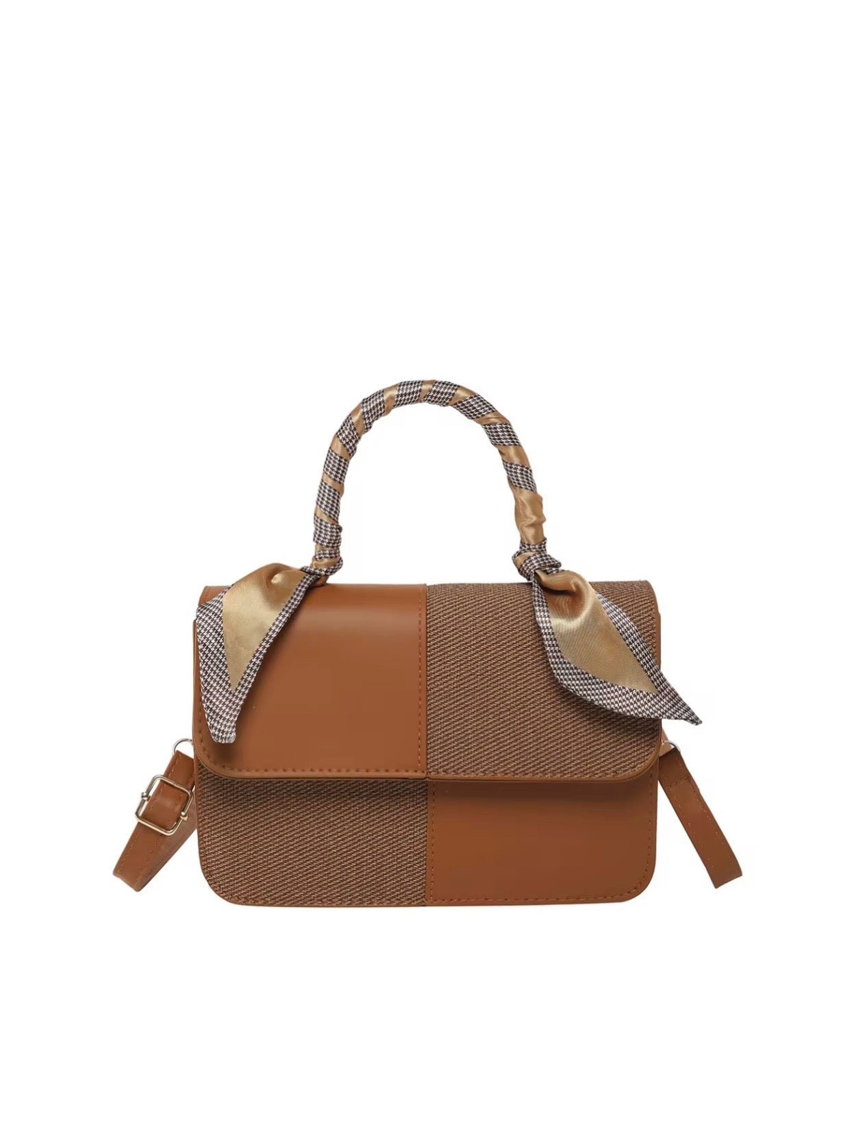 Brown Elegance Scarf Handle Handbag