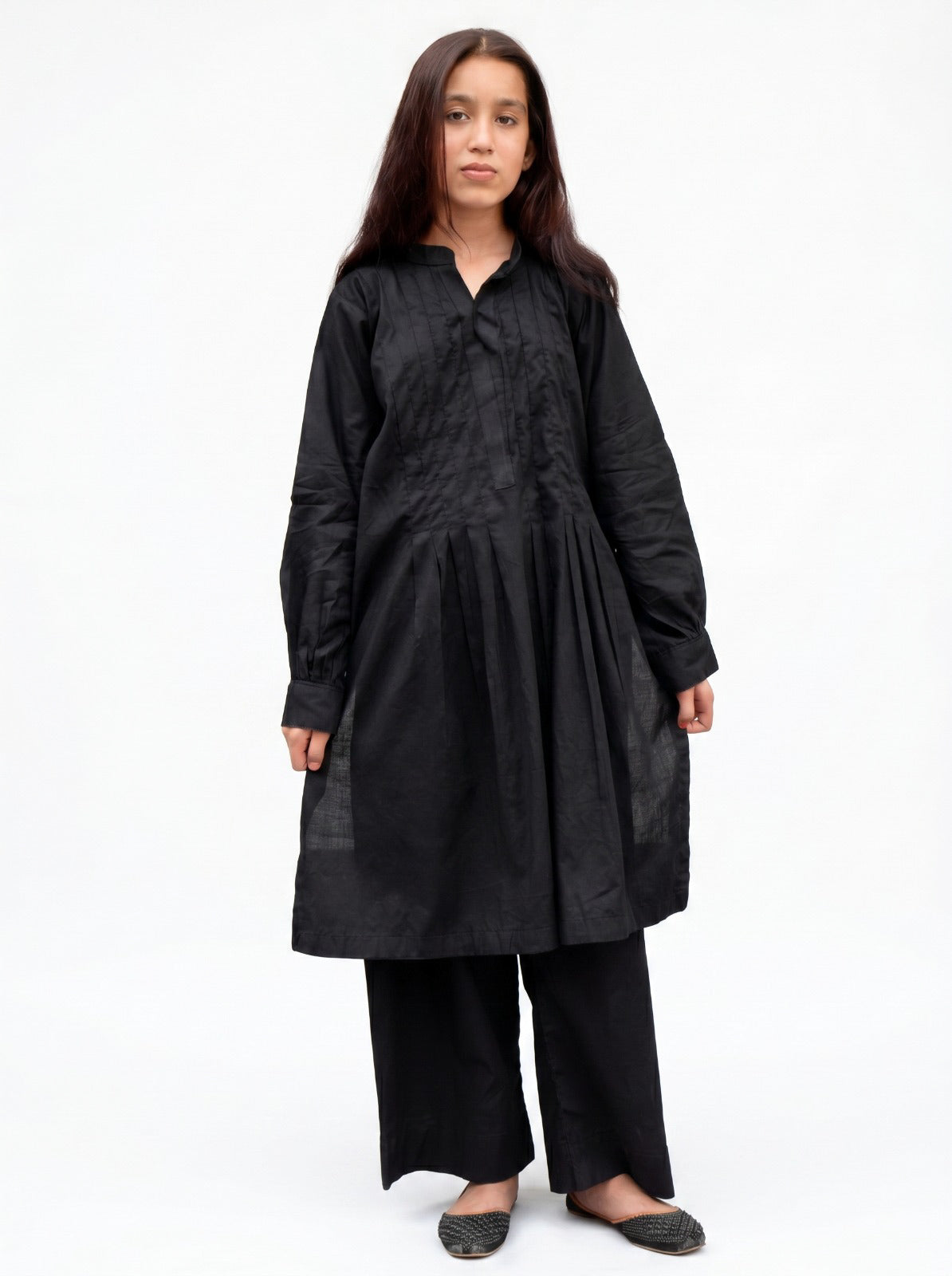Classic Black Pleated Frock & Trouser  Set