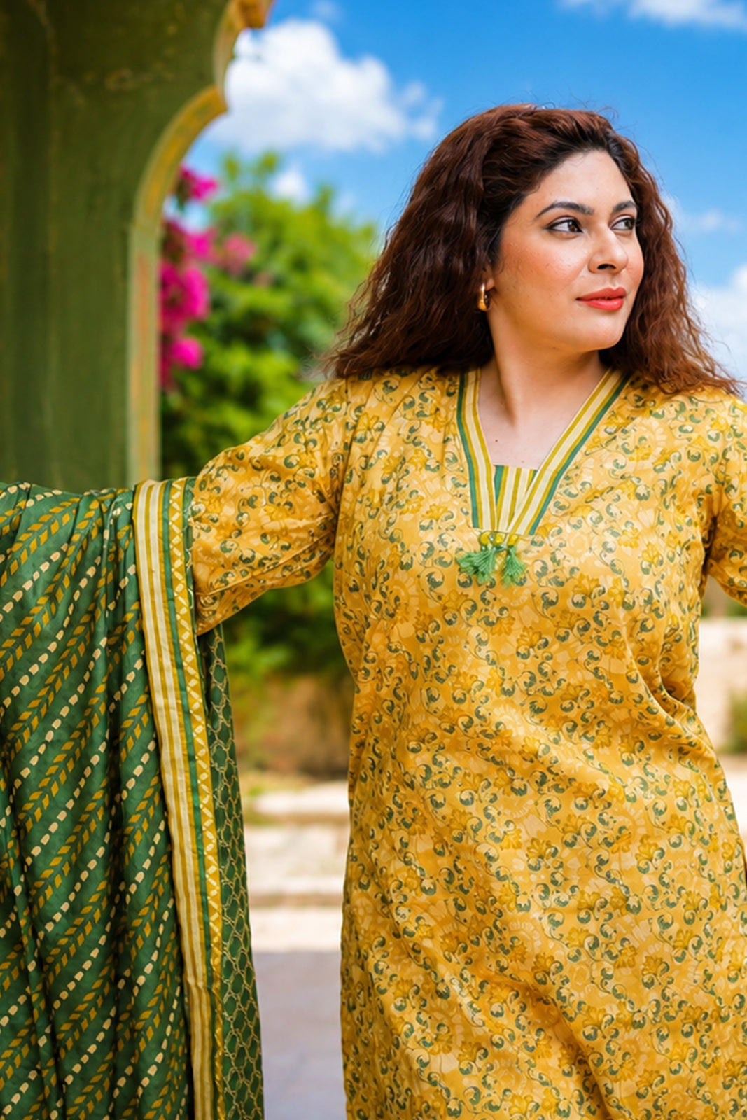 Mustard Yellow Floral Printed Lawn 3-Piece Stitched Suit