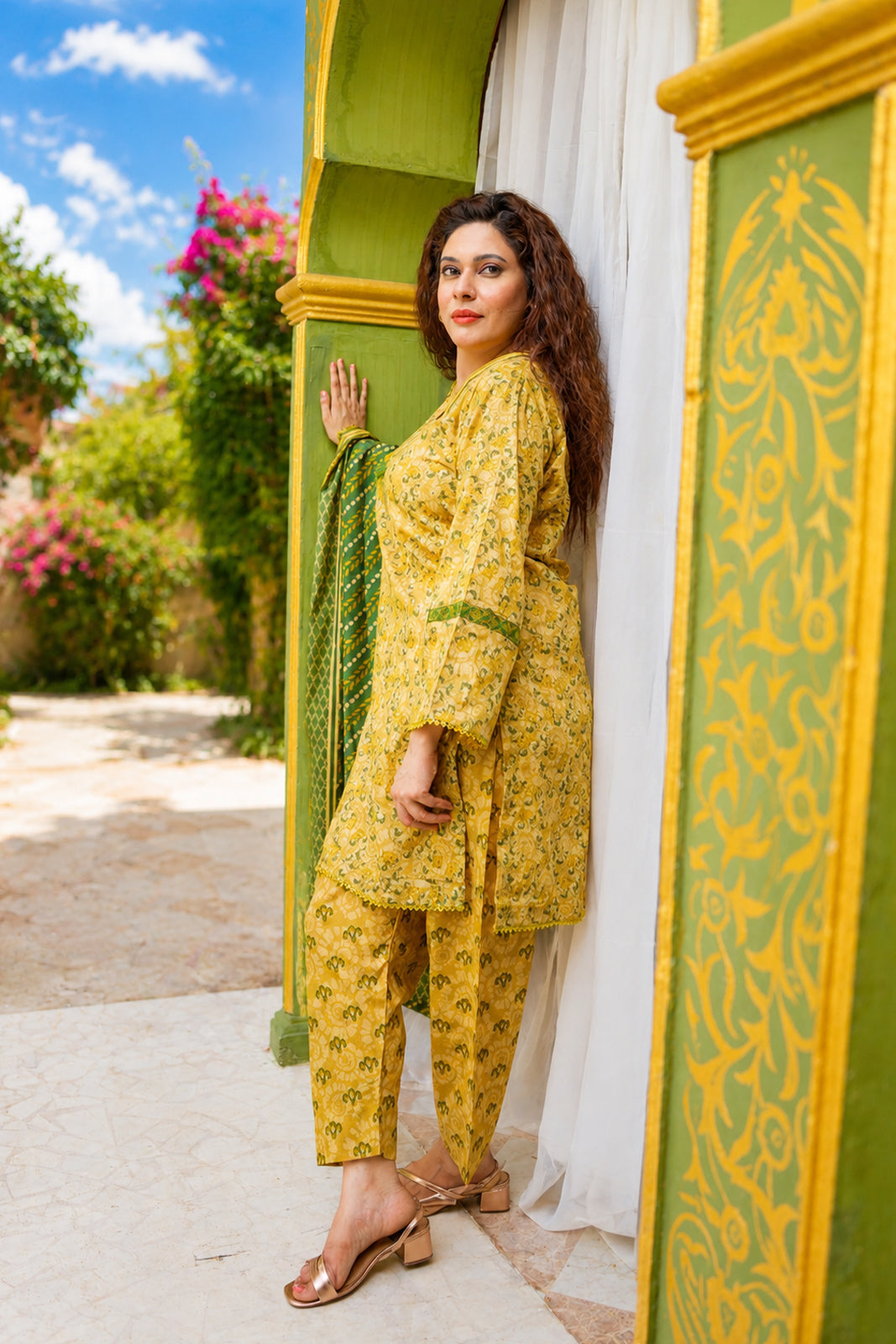 Mustard Yellow Floral Printed Lawn 3-Piece Stitched Suit