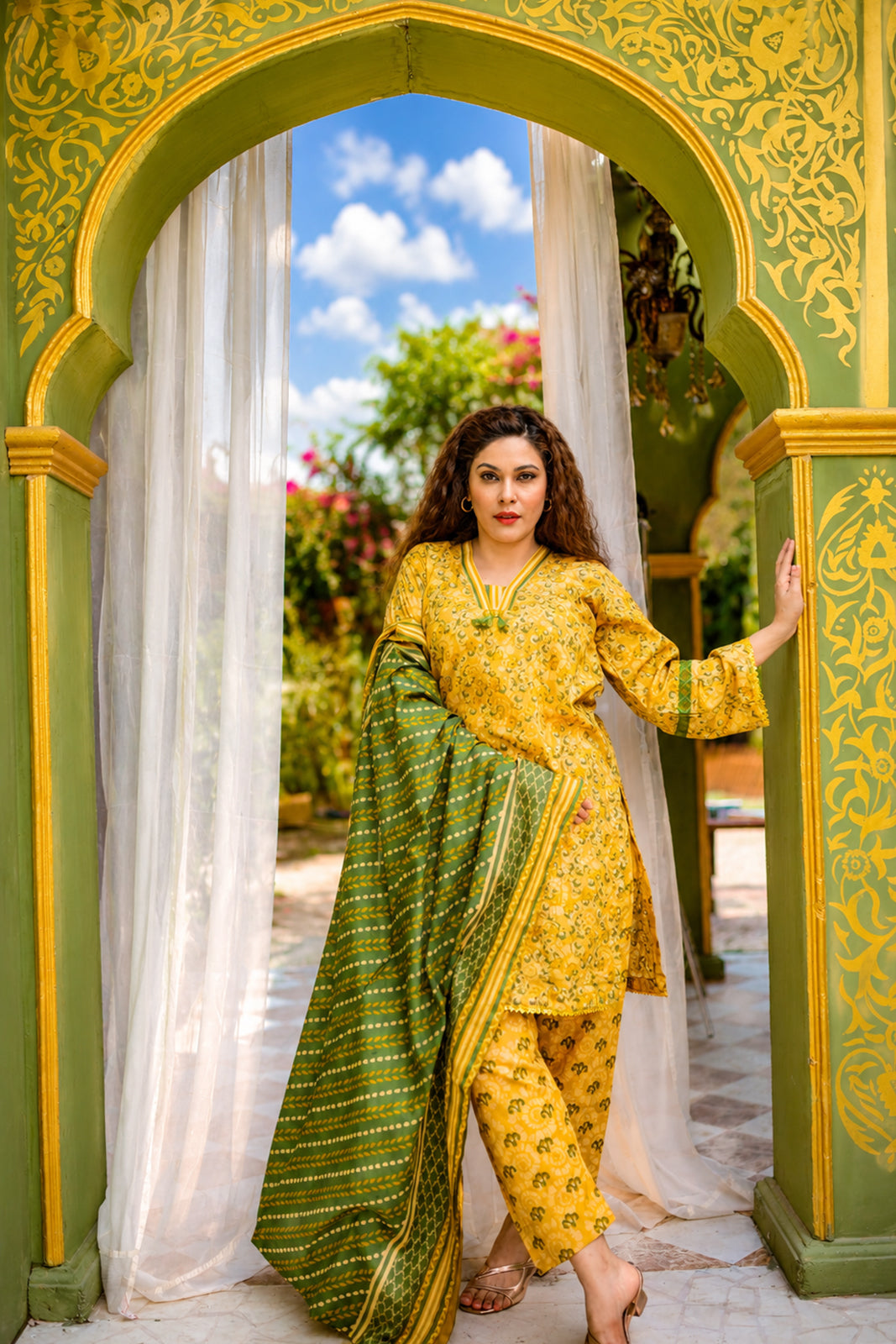 Mustard Yellow Floral Printed Lawn 3-Piece Stitched Suit