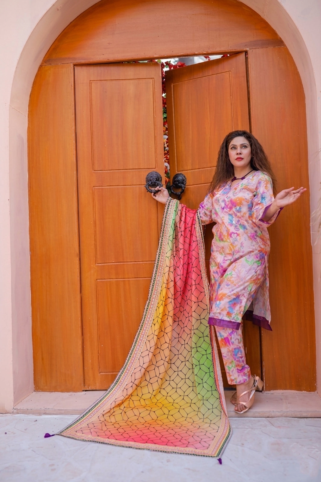 Elegant Peach Floral Printed Lawn 3-Piece Stitched Suit