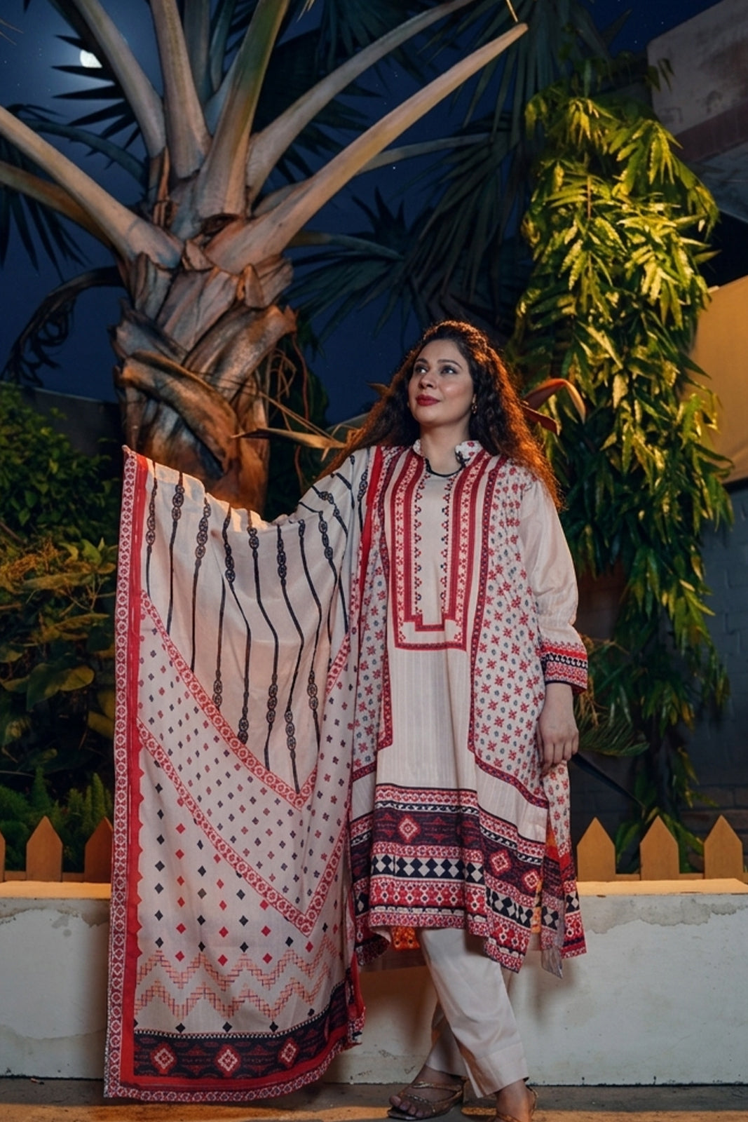 Red & Black Digital Printed Lawn 3-Piece Ready to Wear Suit