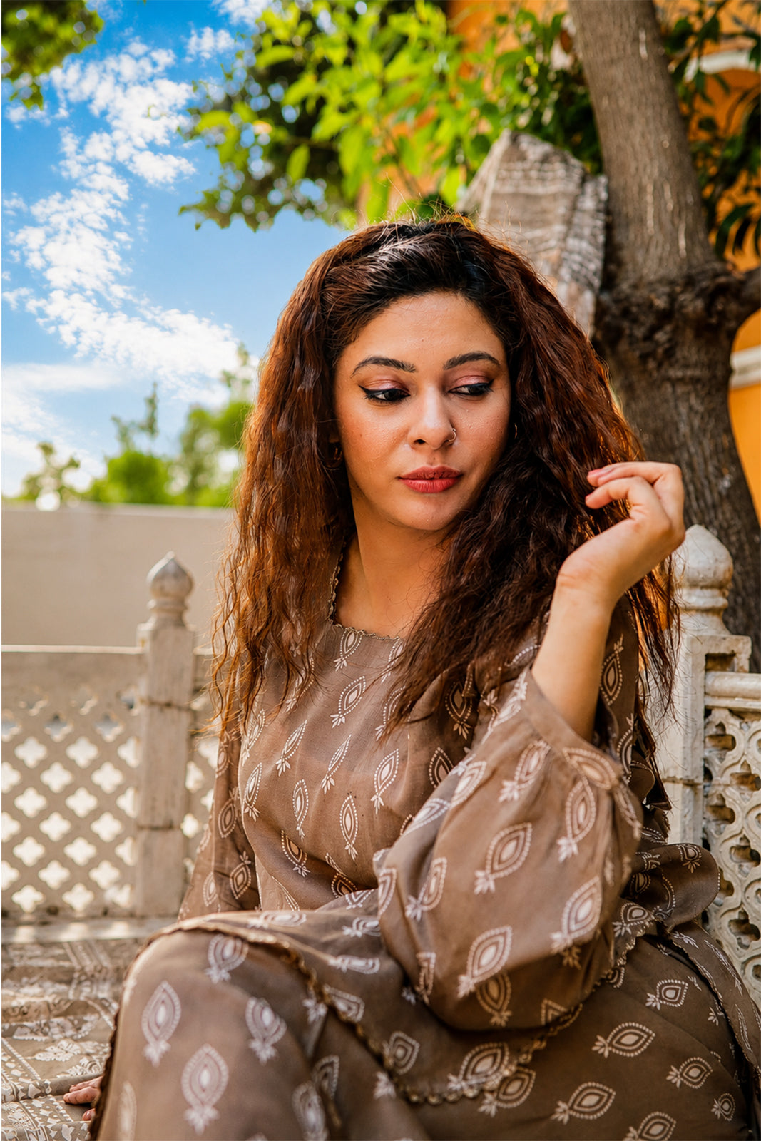 Mocha Printed Lawn 3-Piece Stitched Suit