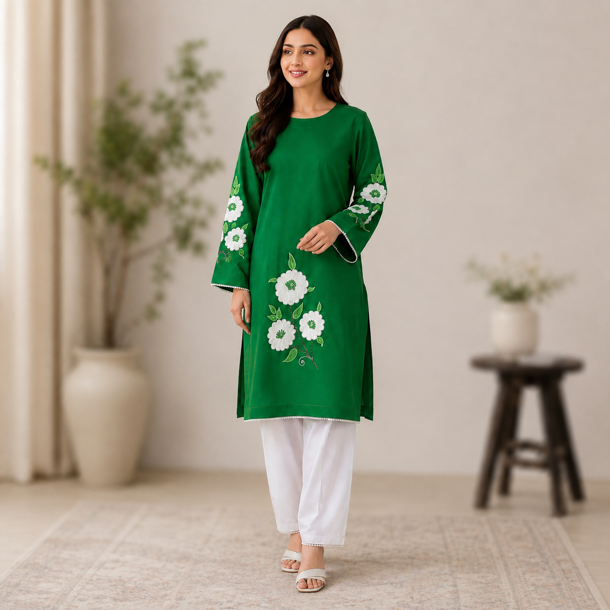Hand-Painted Floral Elegance – Premium Pakistani 2 Piece Suit