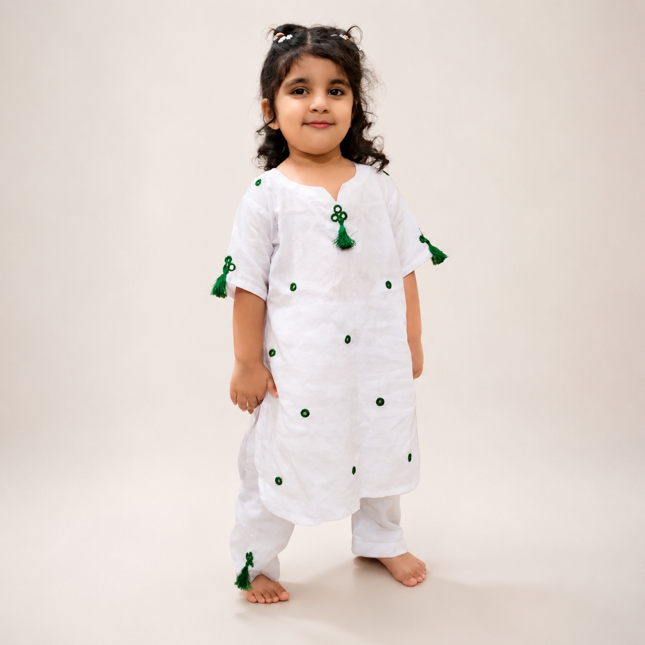 White Emerald Tassel Kids Suit