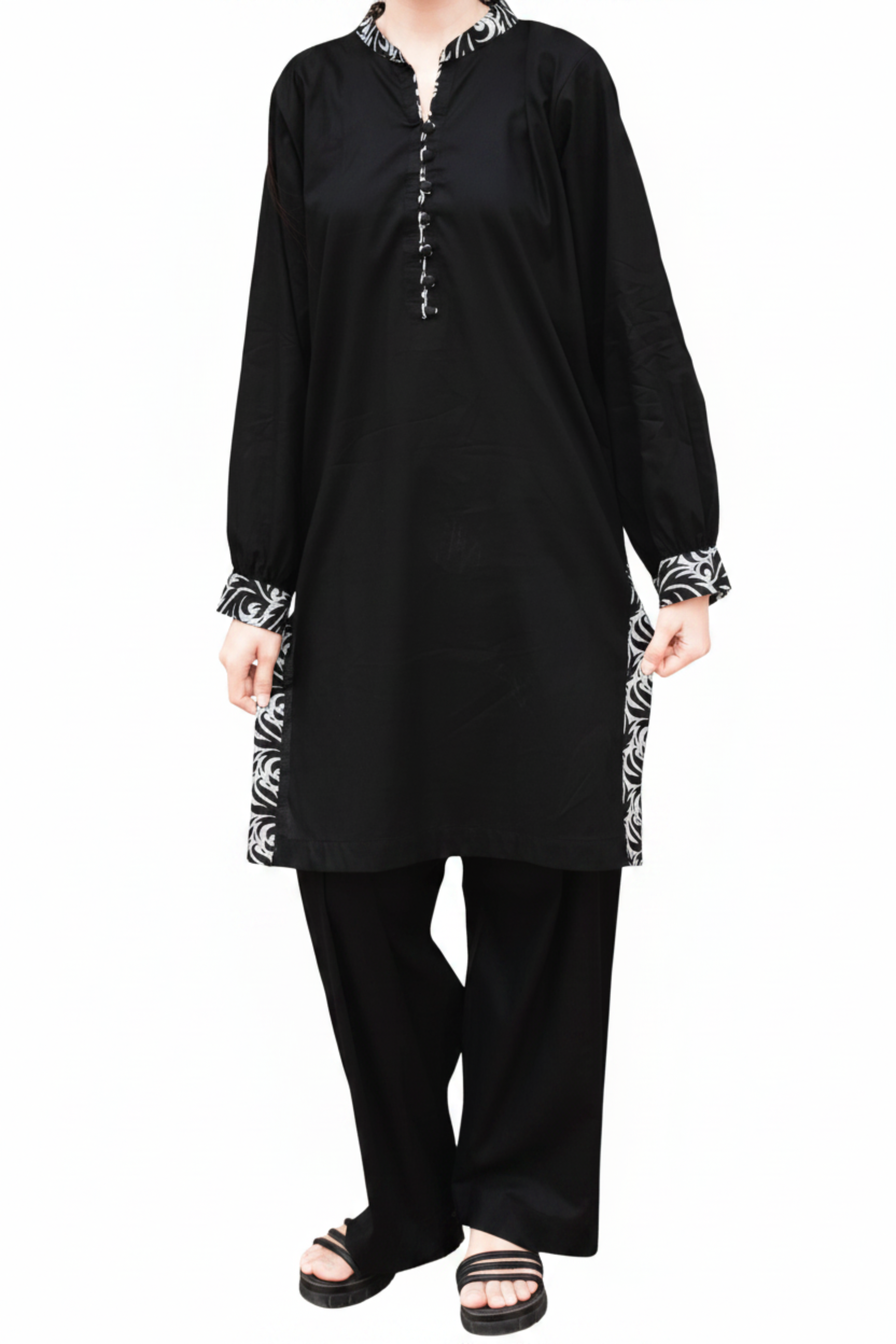 Midnight Black Minimalist Printed Co-Ord Set