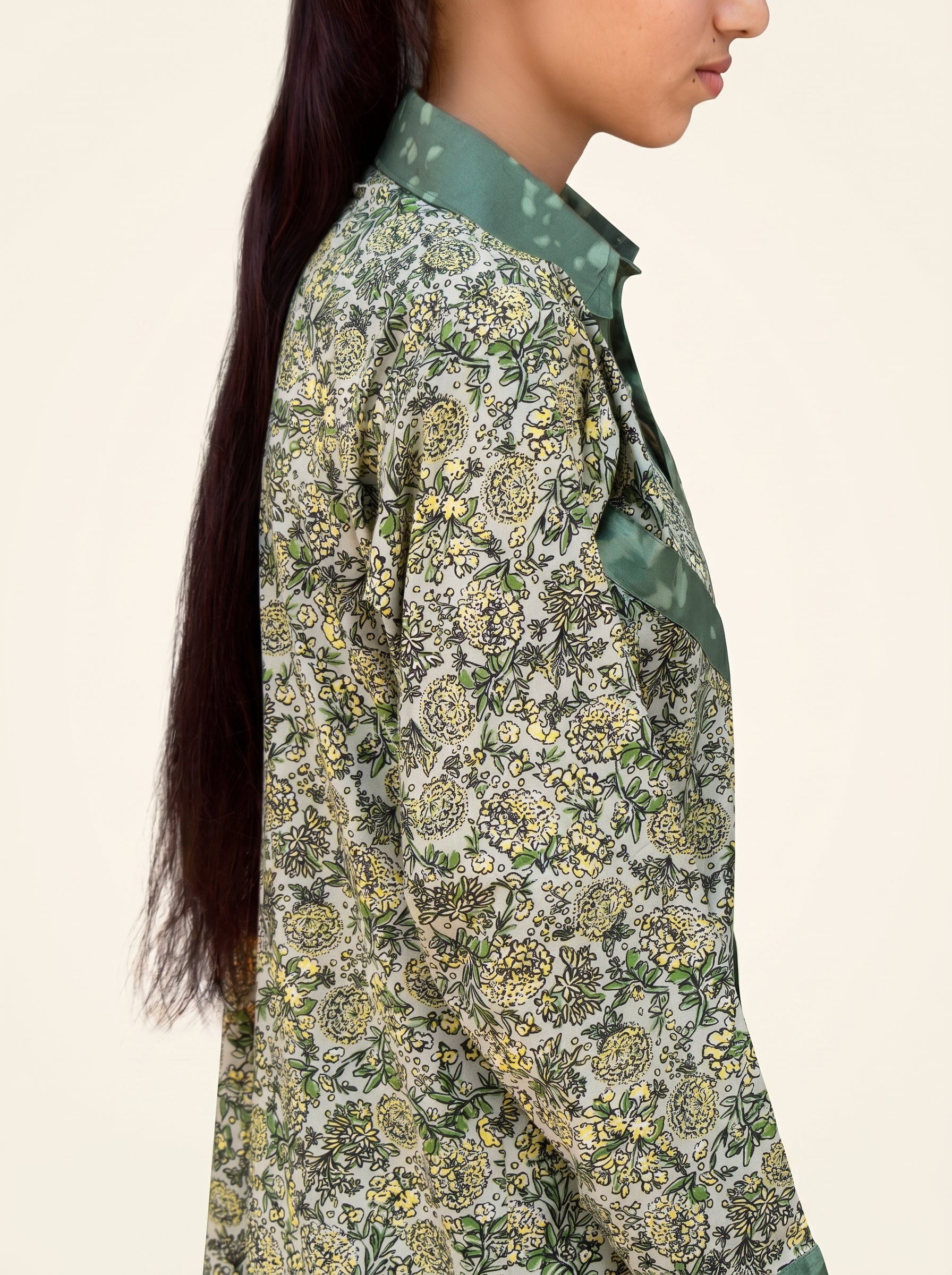 Willow Green Mixed-Media Floral Tunic shirt