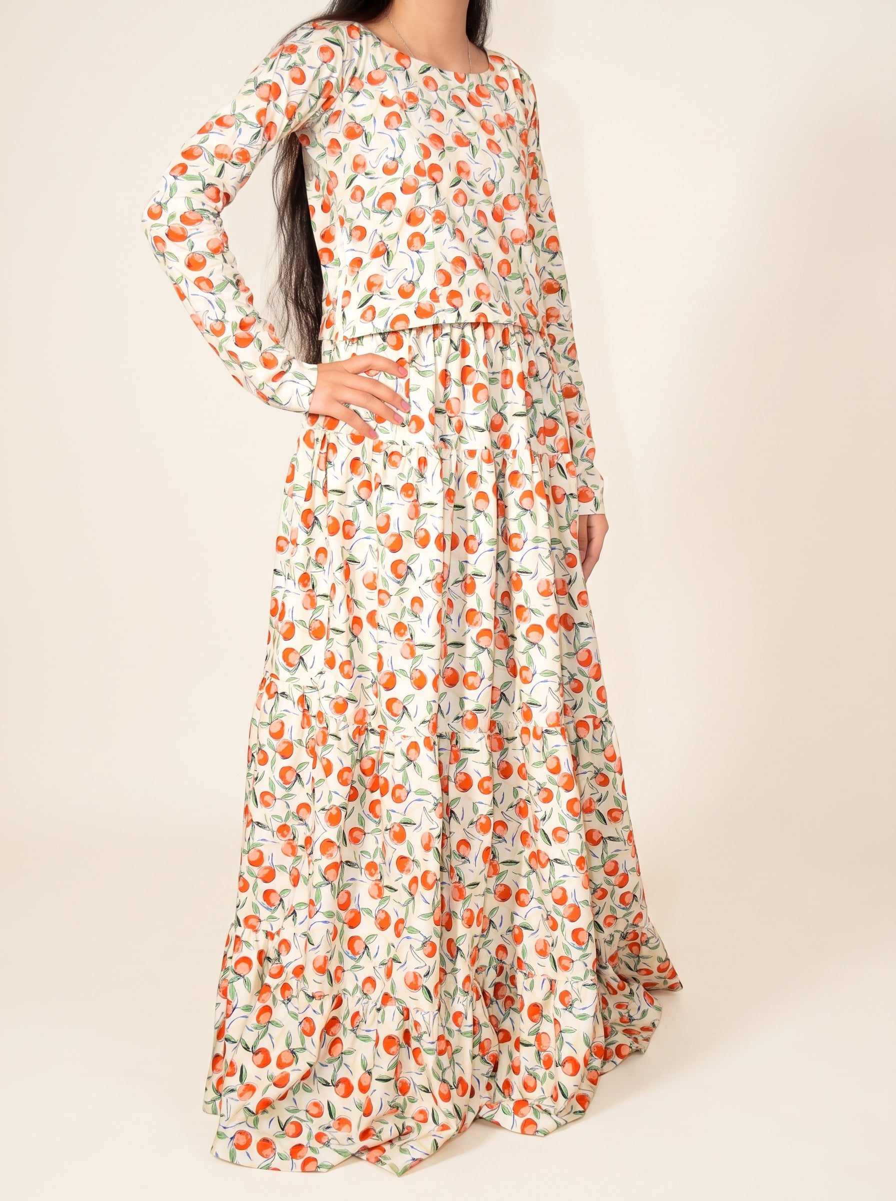 Fruit Print Shirt and Tiered shirt Skirt Set