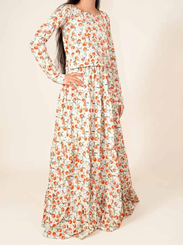 Fruit Print Shirt and Tiered shirt Skirt Set