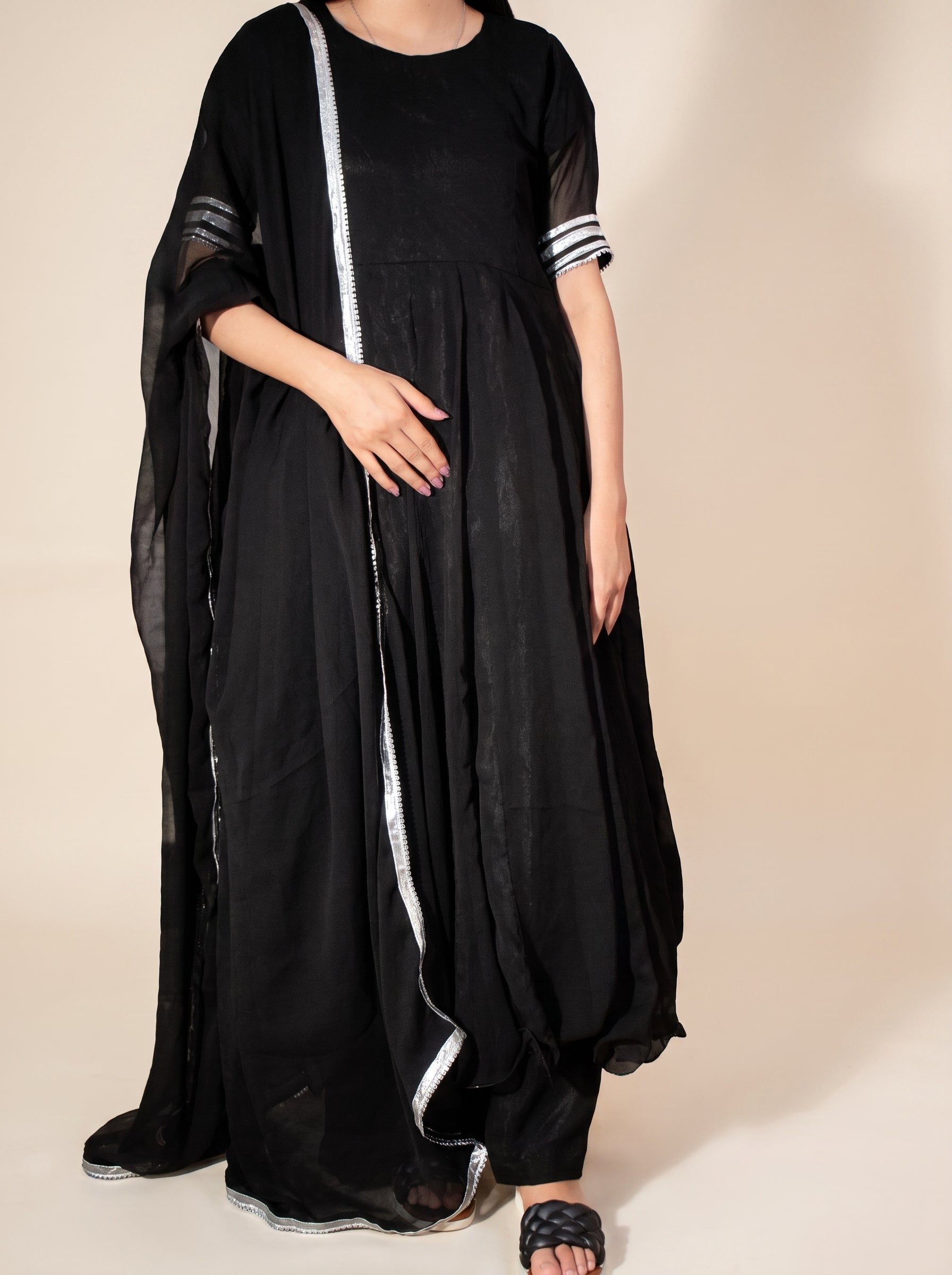 Elegant Black Chiffon Co-ord Set