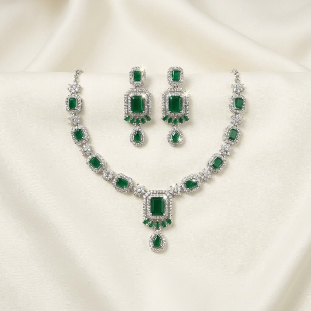 Emerald & Zircon Statement Jewelry Set