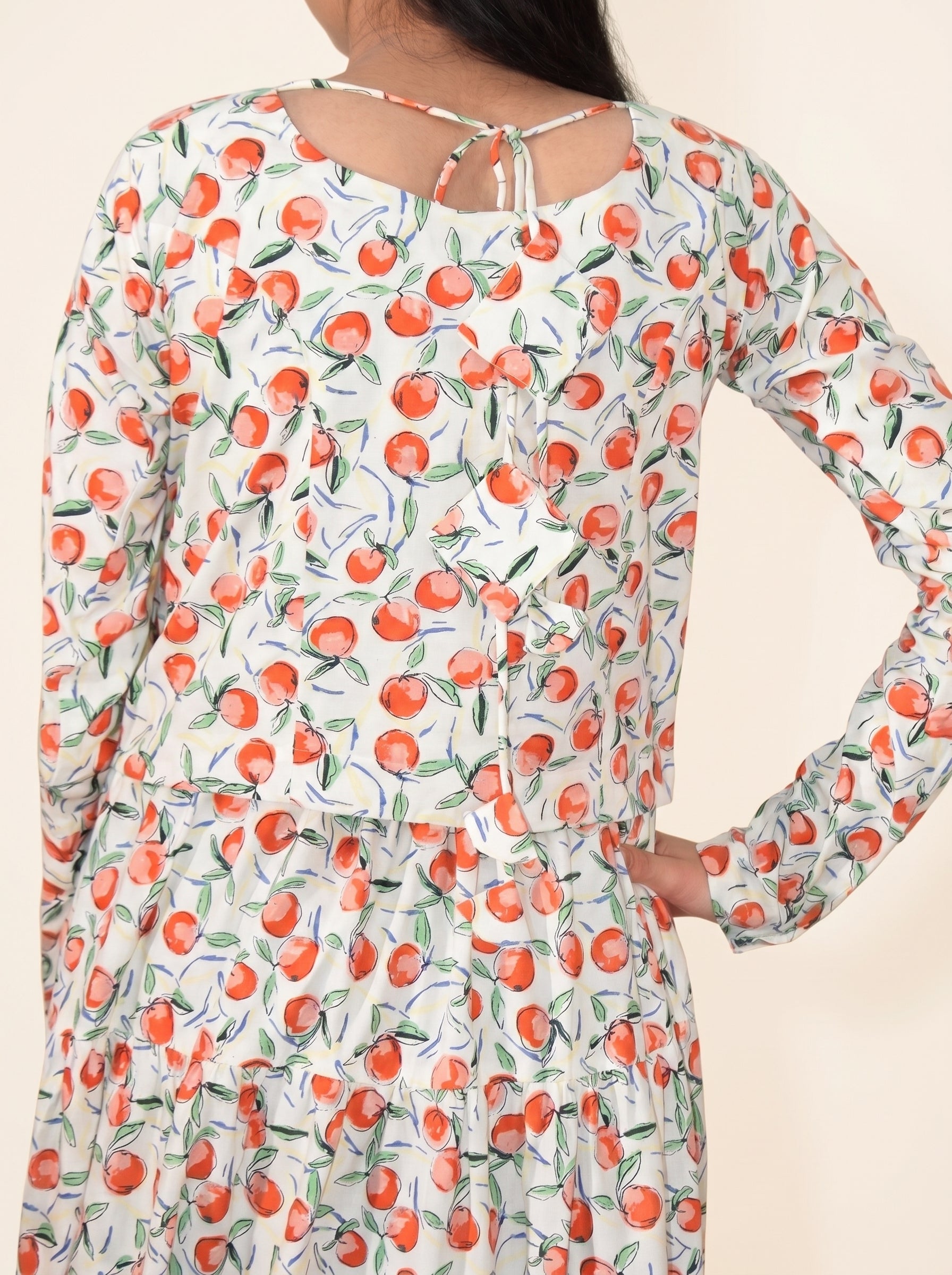 Fruit Print Shirt and Tiered shirt Skirt Set