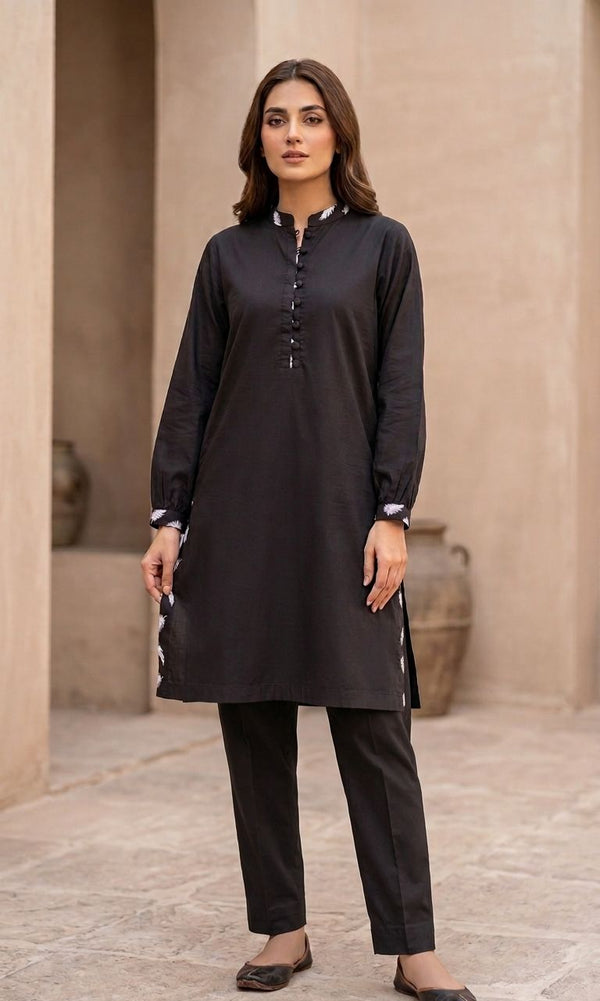 Midnight Black Minimalist Printed Co-Ord Set