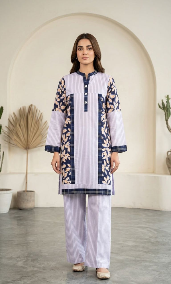 Lavender & Indigo Floral Stripe Co-Ord Set 2 Pc