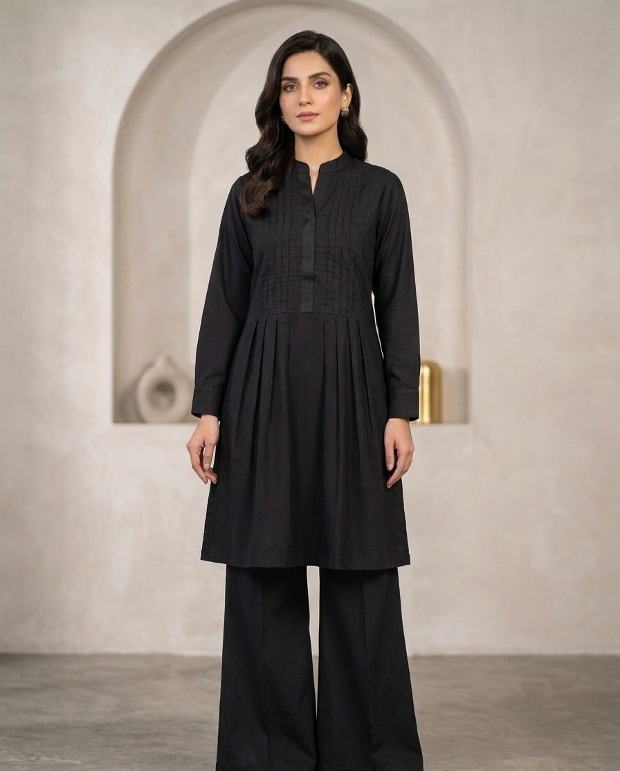 Classic Black Pleated Frock & Trouser  Set