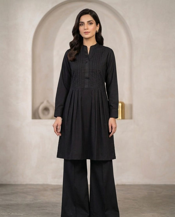 Classic Black Pleated Frock & Trouser  Set