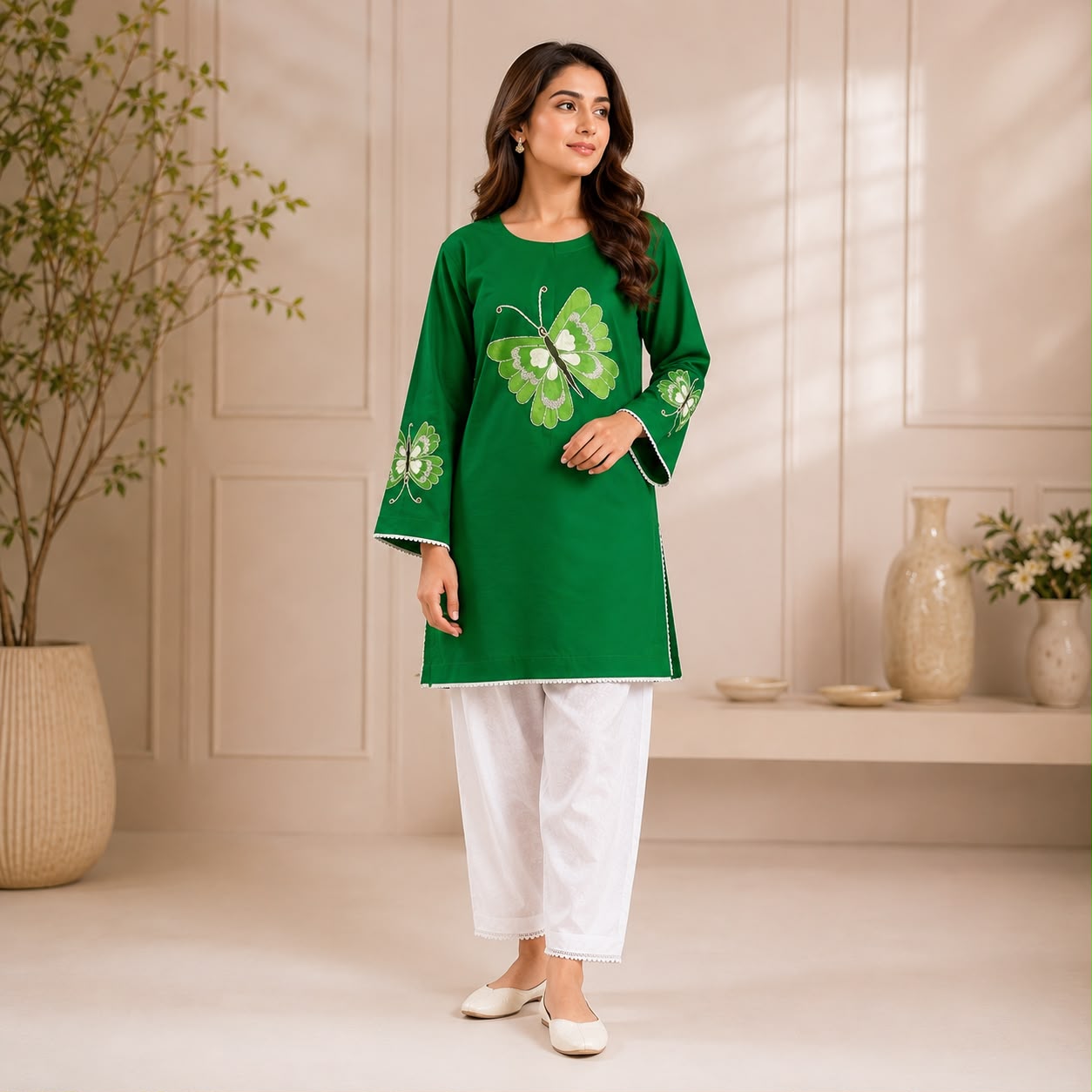 Independence Day Butterfly Paint Work 2-Piece Suit