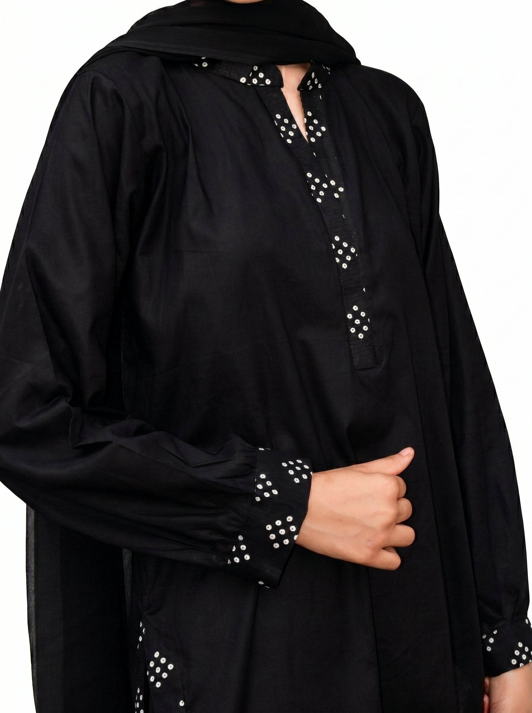 Midnight Minimalist – Plain Black 3-Piece Lawn Suit with Printed Accents